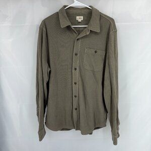 J Crew Men M Cotton Waffle Shirt Tan Long Sleeve Button Front Casual Everyday